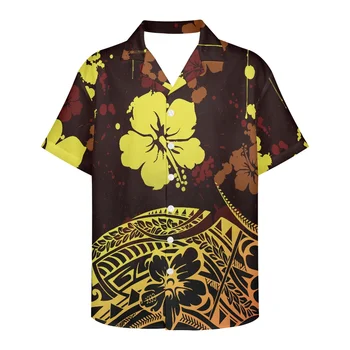 Мужская приталенная официальная рубашка Hycool Custom Brand с полинезийским племенным гавайским цветочным принтом Модная мужская гавайская рубашка