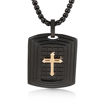 Модное ожерелье с крестом из нержавеющей стали, Мужская двухцветная квадратная подвеска в стиле панк, Молитва, Юбилей, Религиозная вечеринка, Ювелирный подарок