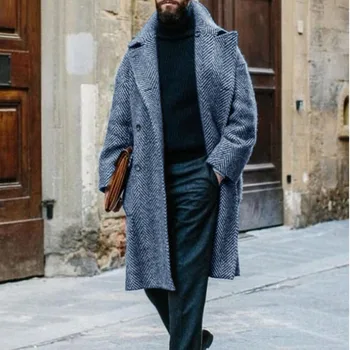 Мужская куртка в елочку, мужская роскошная дизайнерская одежда, модные костюмы с лацканами, двубортное шерстяное пальто, мужской блейзер средней длины