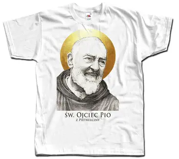 Католическая футболка Святого Падре Пио из Пьетрельчины, белый натуральный хлопок, все размеры