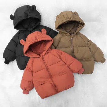 Зимняя детская пуховая стеганая куртка средней длины, детская куртка для мальчиков и девочек, однотонная повседневная куртка с капюшоном, кардиган