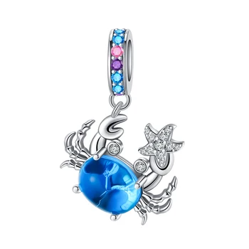 Стерлингового серебра 925 пробы голубая морская звезда краб кулон подвески подходят для оригинального браслета Pandora шарм ожерелье из бисера Diy женские ювелирные изделия
