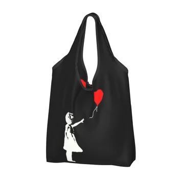 Модная сумка для покупок Banksy's Balloon Girl с принтом, переносная сумка для покупок через плечо, сумка для мира во всем мире от Banksy.