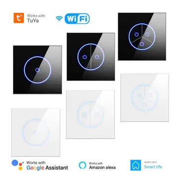 WIFI Tuya Smart Switch 10A EU 1/2/3Gang Выключатель Света Стеклянная Панель Сенсорный Выключатель Alexa Google Home Голосовое Управление Для Smart Life