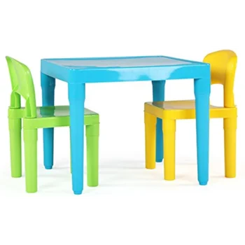 Набор из легкого пластикового стола и 2 Стульев Humble Crew, Aqua Table & Green / Yellow Kids, Квадратный, для малышей, детский стол и стул