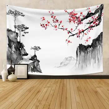 Азиатский Китайский гобелен, гобелен в цвету вишни, Японский гобелен, Гобелены с природными пейзажами для спальни, гостиной, домашнего декора