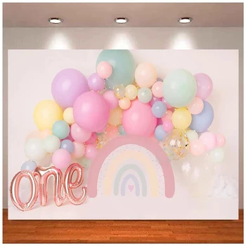 Фон для фотосъемки, Богемный Розовый бант, воздушный шар для девушки в стиле бохо, вечеринка по случаю 1-го дня рождения, торт, декор для фотосъемки, баннер, исследование