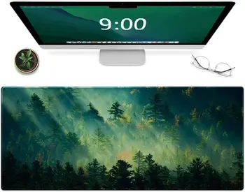 Коврик для мыши Большой коврик для игровой клавиатуры С прочными прошитыми краями, моющийся коврик для мыши с гладкой поверхностью 31,5X11,8 дюймов-Зеленый лес