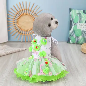 Летнее платье для собак с круглым вырезом и цветочным рисунком, кружевное платье принцессы, юбка на подтяжках для домашних животных, одежда для щенков без рукавов для вечеринки