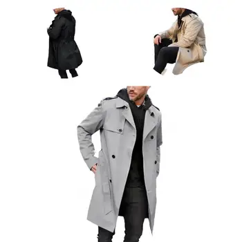 Деловой двубортный пиджак средней длины, Элегантная мужская ветровка, стильное мужское двубортное длинное пальто на осень/зиму