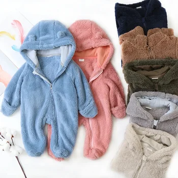 Новорожденный Милый наряд для новорожденных, комбинезон, комбинезоны, одежда с капюшоном для мальчиков и девочек, осень-зима, одежда для младенцев 0-12 м, одежда для ползания